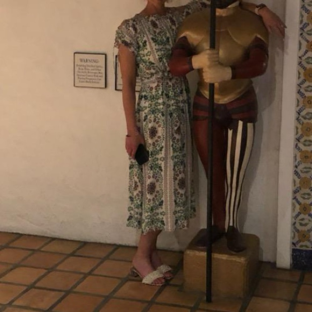 Tory Burch Green and White Puff Sleeve Sundress
